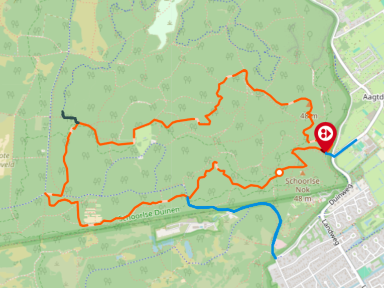 Schoorlse Duinen route op de kaart
